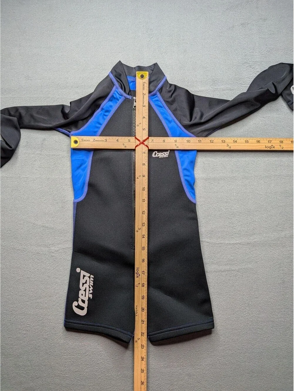 Cressi Wetsuit Kids L Black Blue Long Sleeve Shorty Swim Surf Neoprene Zip